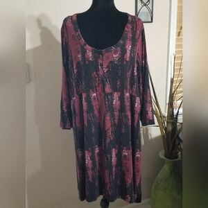 ellos Scoop Neck Long Sleeve Maroon & Black Print Dress
